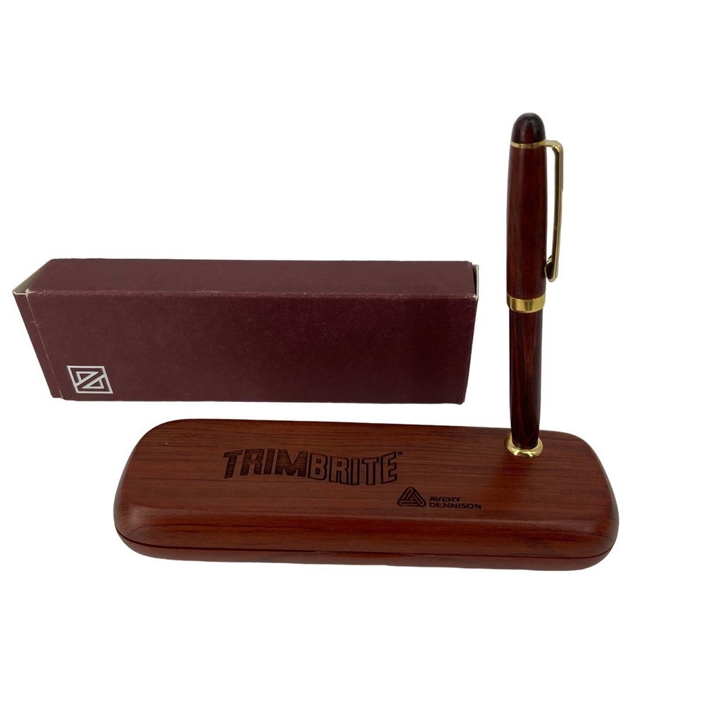 Avery Dennison Wood Grain Ink Pen and Box Case Set‎ TRIMBRITE Logo